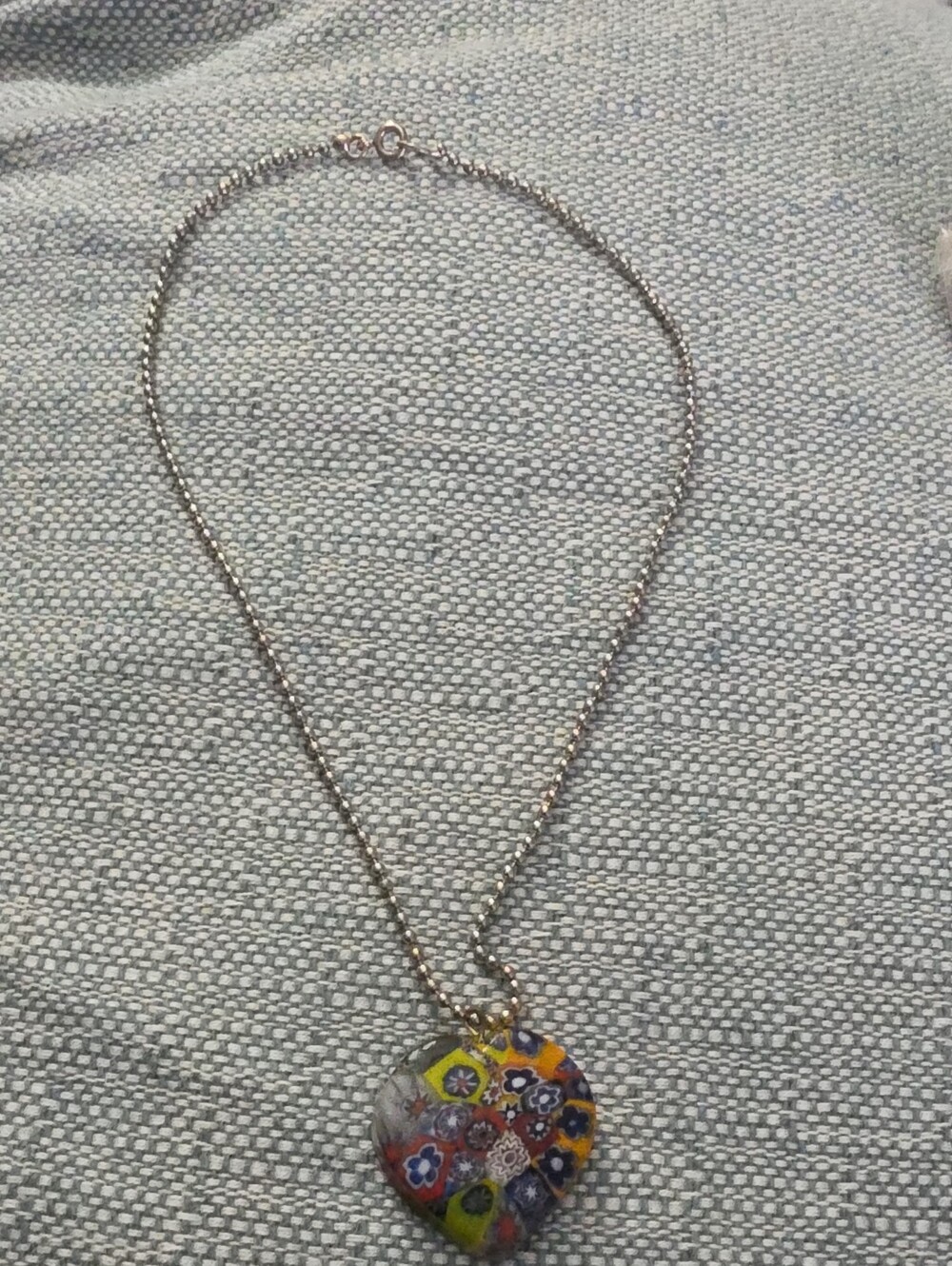 Colorful Murano-Inspired Heart Pendant Necklace - Silver Chain
